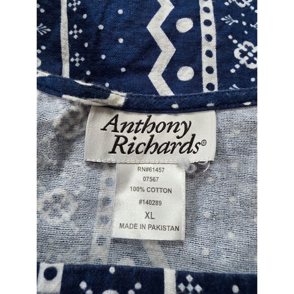 Anthony Richards Blue White Boho Print Cotton Long Sleeve Flannel Nightgown XL - Picture 5 of 8